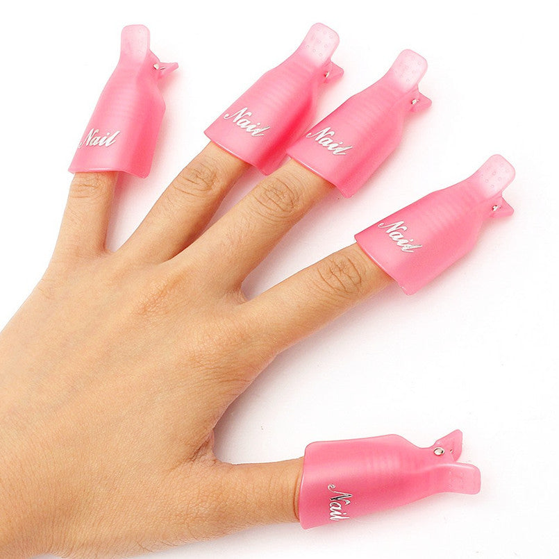 10PCS Nail Art Soak Off Cap Clip UV Gel Polish Remover Wrap Tool Plastic Pink