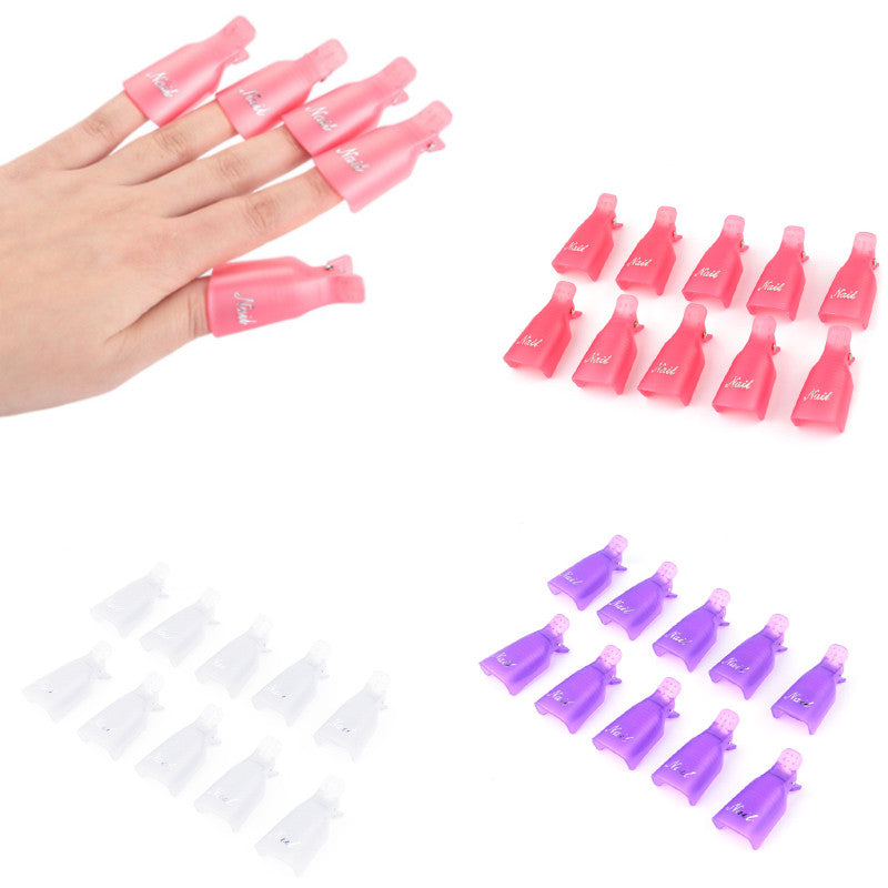 10pcs Wearable Acrylic Nail Clip Nail Polish Removers Plastic Nail Art Soaker Caps Clip UV Gel Tool Resurrection Clip