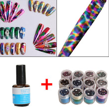 12 Rolls Mix Color Nail Art Transfer Foils Set Dazzle Colour Sticker & UV Topcoat Top Coat Seal Glue