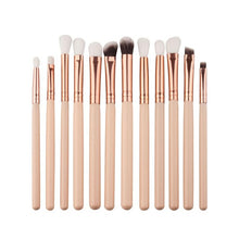 12Pcs Cosmetic Eyebrow Eyeshadow Brush Makeup Brush Sets Kits Tools wooden handle + aluminum tube + wool + nylon fiber Material
