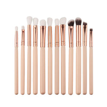 12Pcs Cosmetic Eyebrow Eyeshadow Brush Makeup Brush Sets Kits Tools wooden handle + aluminum tube + wool + nylon fiber Material