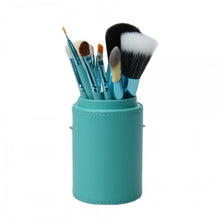 12pcs Blue Professional Makeup Brush Set Kit with Leather Cup Holder Case