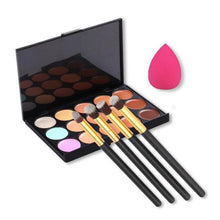 15.2 * 10 * 1cm/6 * 3.9 * 0.4in new style 15 Colors Contour Concealer Palette + 4pcs Powder Brushes +Sponge Anne
