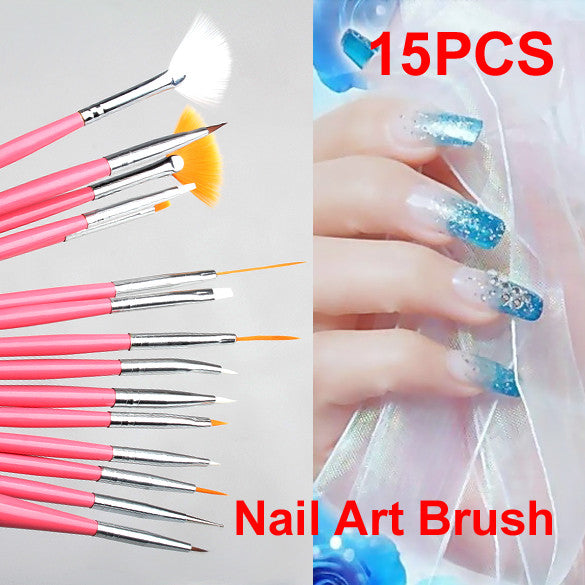 15pcs Drawing Nail Tips Set Nail Art Tips Gel Painting Pen Polish Brushes