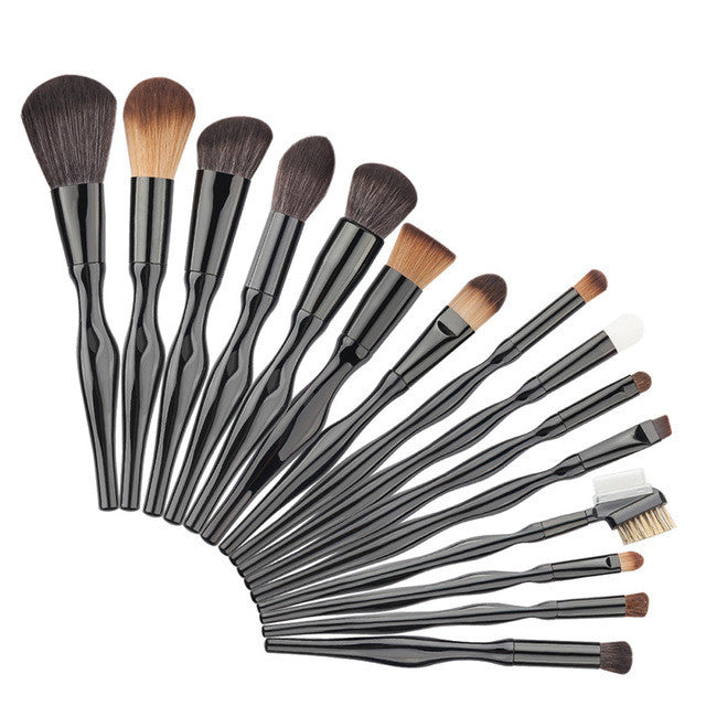 15pcs Synthetic Hair Curves Hanlde Makeup Brushes Set Kits Eyebrow Eyeliner Powder Foundation Brush Tool
