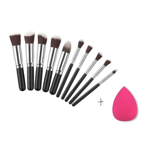 100% Brand new and high quality 10PCS Cosmetic Makeup Brush Brushes Set Foundation Powder Eyeshadow+1 PC Sponges Anne