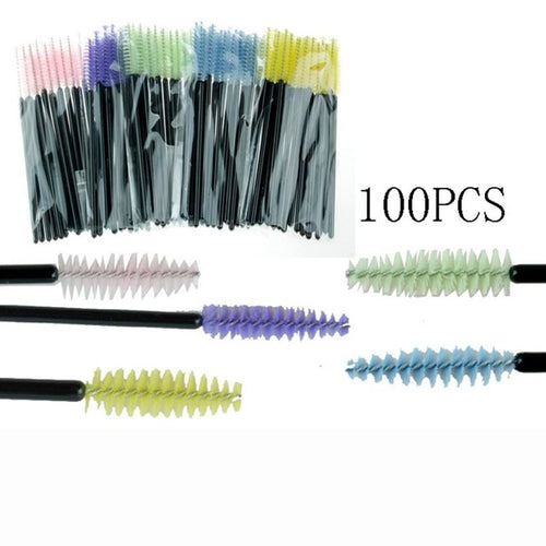 100 Pieces Multicolor Disposable Eyelash Mascara Brushes Makeup Brush Kit hard plastic Material eye makeup tools 2017 Anne