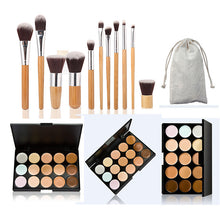11pcs Makeup Brush Set Cosmetics Tools Powder Blush Make Up Brushes+15 Concealer Camouflage Facial Cream Neutral Palette