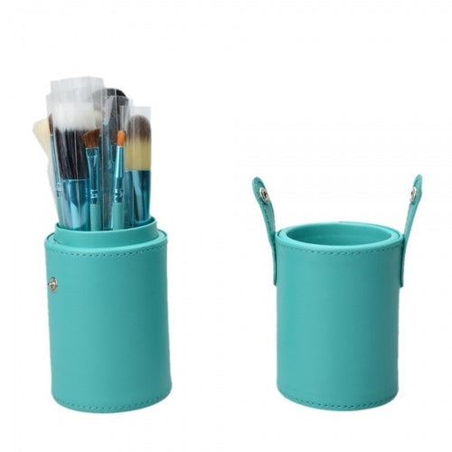 12pcs Blue Professional Makeup Brush Set Kit with Leather Cup Holder Case