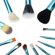 12pcs Blue Professional Makeup Brush Set Kit with Leather Cup Holder Case