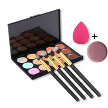 15.2 * 10 * 1cm/6 * 3.9 * 0.4in Hot Sale 15 color Concealer+1 x Sponge Puff+ 4x Makeup Brush+ 1x Face Puff pincel oval Anne