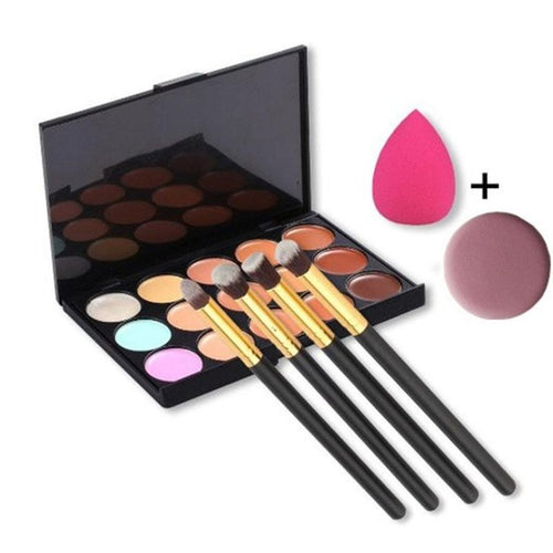 15.2 * 10 * 1cm/6 * 3.9 * 0.4in Hot Sale 15 color Concealer+1 x Sponge Puff+ 4x Makeup Brush+ 1x Face Puff pincel oval Anne