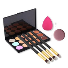 15.2 * 10 * 1cm/6 * 3.9 * 0.4in Hot Sale 15 color Concealer+1 x Sponge Puff+ 4x Makeup Brush+ 1x Face Puff pincel oval Anne