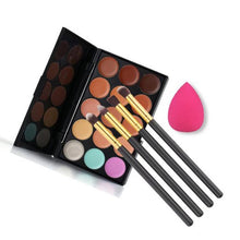 15.2 * 10 * 1cm/6 * 3.9 * 0.4in new style 15 Colors Contour Concealer Palette + 4pcs Powder Brushes +Sponge Anne
