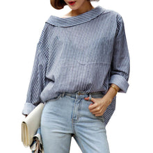 1PC Fall 2016 Fashion Women Blouses Blue Striped Long Sleeved Shirts Women Tops Autumn Spring Ladies Blouses