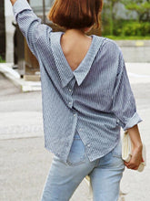 1PC Fall 2016 Fashion Women Blouses Blue Striped Long Sleeved Shirts Women Tops Autumn Spring Ladies Blouses