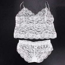1Pcs Crop Top + 1PCS Briefs Set Sexy Strap Lace Translucent Women Tank Top Clubwear Sexy Cropped Female White Black #25