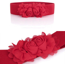 1pcs High Quality Fashion Womens Girl Chiffon Flower Double Rose Flower Elastic Stretch Waist Belt #3546
