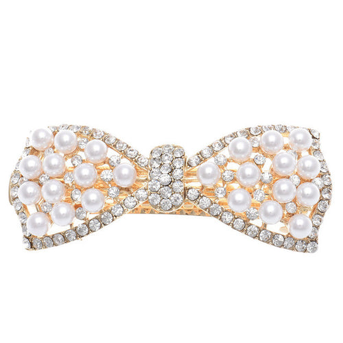 1pcs Shine Rhinestone Girls Woman Bow Hairpin Full Diamond Pearl Bow Spring Clip For Hair Care #3546