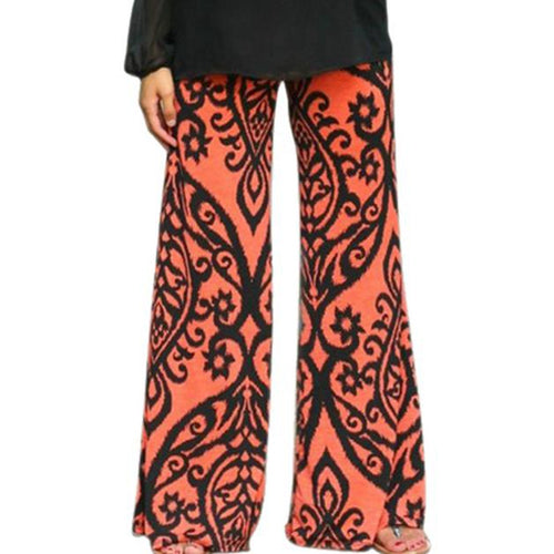 1pcs Womens Floral Wide Leg Long Pants Bohemian Orange Loose Palazzo Trousers #3546