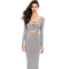 2 Piece Strappy Dress Set With Long Sleeve White Cotton Dresses Women Two Piece Outfits Sexy Deep V Neck Bodycon Midi dress