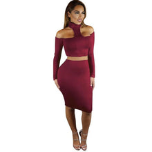 2 Pieces Set Halter Neck Womens Dress Off Shoulder Long Sleeve Knee-length Ladies Choker Wrap Bodycon Pencil Dresses #1214