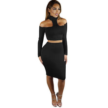 2 Pieces Set Halter Neck Womens Dress Off Shoulder Long Sleeve Knee-length Ladies Choker Wrap Bodycon Pencil Dresses #1214