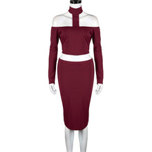 2 Pieces Set Halter Neck Womens Dress Off Shoulder Long Sleeve Knee-length Ladies Choker Wrap Bodycon Pencil Dresses #1214