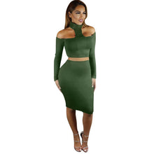 2 Pieces Set Halter Neck Womens Dress Off Shoulder Long Sleeve Knee-length Ladies Choker Wrap Bodycon Pencil Dresses #1214