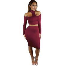 2 Pieces Set Halter Neck Womens Dress Off Shoulder Long Sleeve Knee-length Ladies Choker Wrap Bodycon Pencil Dresses #1214