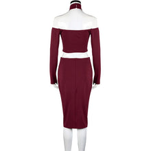 2 Pieces Set Halter Neck Womens Dress Off Shoulder Long Sleeve Knee-length Ladies Choker Wrap Bodycon Pencil Dresses #1214
