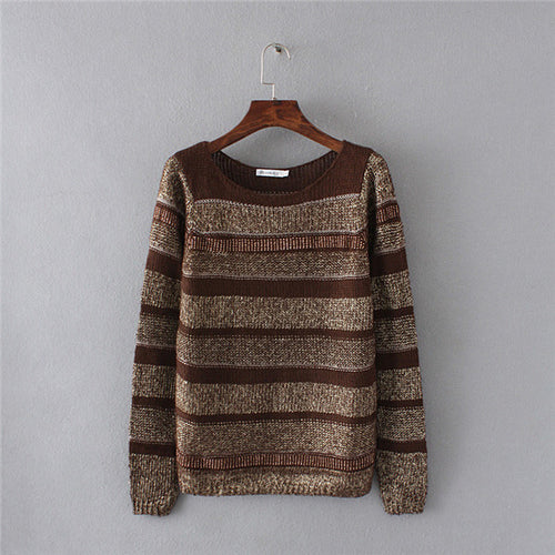 20017 New Autumn O-Neck Women Sweater Long Sleeve Pullovers Knitting Fashion Striped femme sudaderas jumper 72039