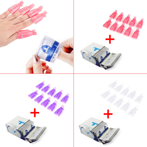 200Pcs Easy Use Paper Towel Nail Art Polish Vanish Remover Nail Tools + 10pcs Polish Nail Art Soaker Caps Clip