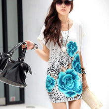 2014Popular Women Short Sleeves Loose Rose Print Dress T Shirt Blouse Fashion Summer Alice8