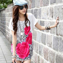 2014Popular Women Short Sleeves Loose Rose Print Dress T Shirt Blouse Fashion Summer Alice8