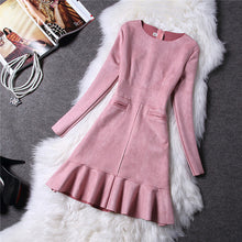 2015 Autumn Mermaid Empire Hot Sale Brief Dresses Women Long Sleeve O-neck Plus Size Woolen Above-knee Dress 32031