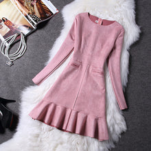 2015 Autumn Mermaid Empire Hot Sale Brief Dresses Women Long Sleeve O-neck Plus Size Woolen Above-knee Dress 32031