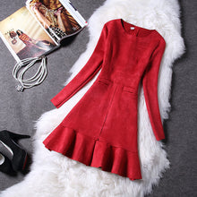 2015 Autumn Mermaid Empire Hot Sale Brief Dresses Women Long Sleeve O-neck Plus Size Woolen Above-knee Dress 32031