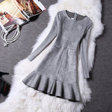 2015 Autumn Mermaid Empire Hot Sale Brief Dresses Women Long Sleeve O-neck Plus Size Woolen Above-knee Dress 32031