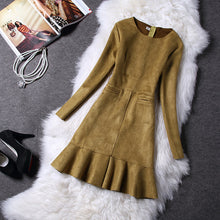 2015 Autumn Mermaid Empire Hot Sale Brief Dresses Women Long Sleeve O-neck Plus Size Woolen Above-knee Dress 32031