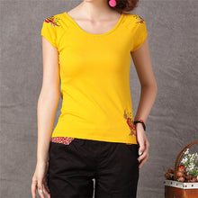 2015 Chinese National Style Embroidered Tee Shirt Plus Size M-XXXXL Ladies Short Sleeve T-shirt Summer New Casual Tops 31125