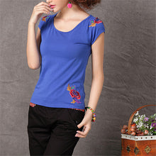 2015 Chinese National Style Embroidered Tee Shirt Plus Size M-XXXXL Ladies Short Sleeve T-shirt Summer New Casual Tops 31125