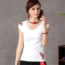 2015 Chinese National Style Embroidered Tee Shirt Plus Size M-XXXXL Ladies Short Sleeve T-shirt Summer New Casual Tops 31125
