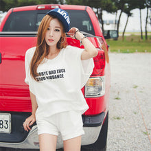 2015 Hot Sale Plus Size M-XXL Women Letters Printed Loose Short-sleeved T-shirt Shirt Bat Shorts Casual Suit 31023