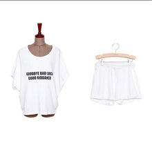 2015 Hot Sale Plus Size M-XXL Women Letters Printed Loose Short-sleeved T-shirt Shirt Bat Shorts Casual Suit 31023