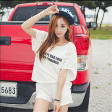 2015 Hot Sale Plus Size M-XXL Women Letters Printed Loose Short-sleeved T-shirt Shirt Bat Shorts Casual Suit 31023