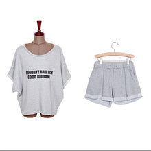 2015 Hot Sale Plus Size M-XXL Women Letters Printed Loose Short-sleeved T-shirt Shirt Bat Shorts Casual Suit 31023