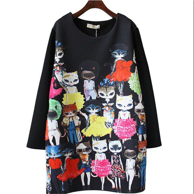 2015 Loose Casual Dresses Thick Character Plus Size Winter Hot Sale Vestidos Long Sleeve Knee-Length 32034