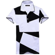 2015 Men's Summer Cotton Short-sleeved Shirts Lapel Polo Shirt IrregularPatchwork Harajuku White Black Shirt Tops 31174