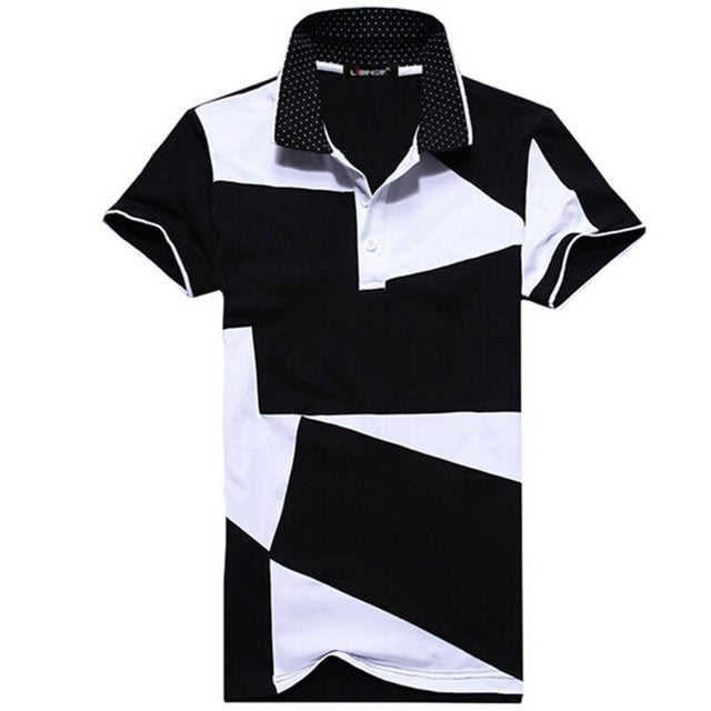 2015 Men's Summer Cotton Short-sleeved Shirts Lapel Polo Shirt IrregularPatchwork Harajuku White Black Shirt Tops 31174